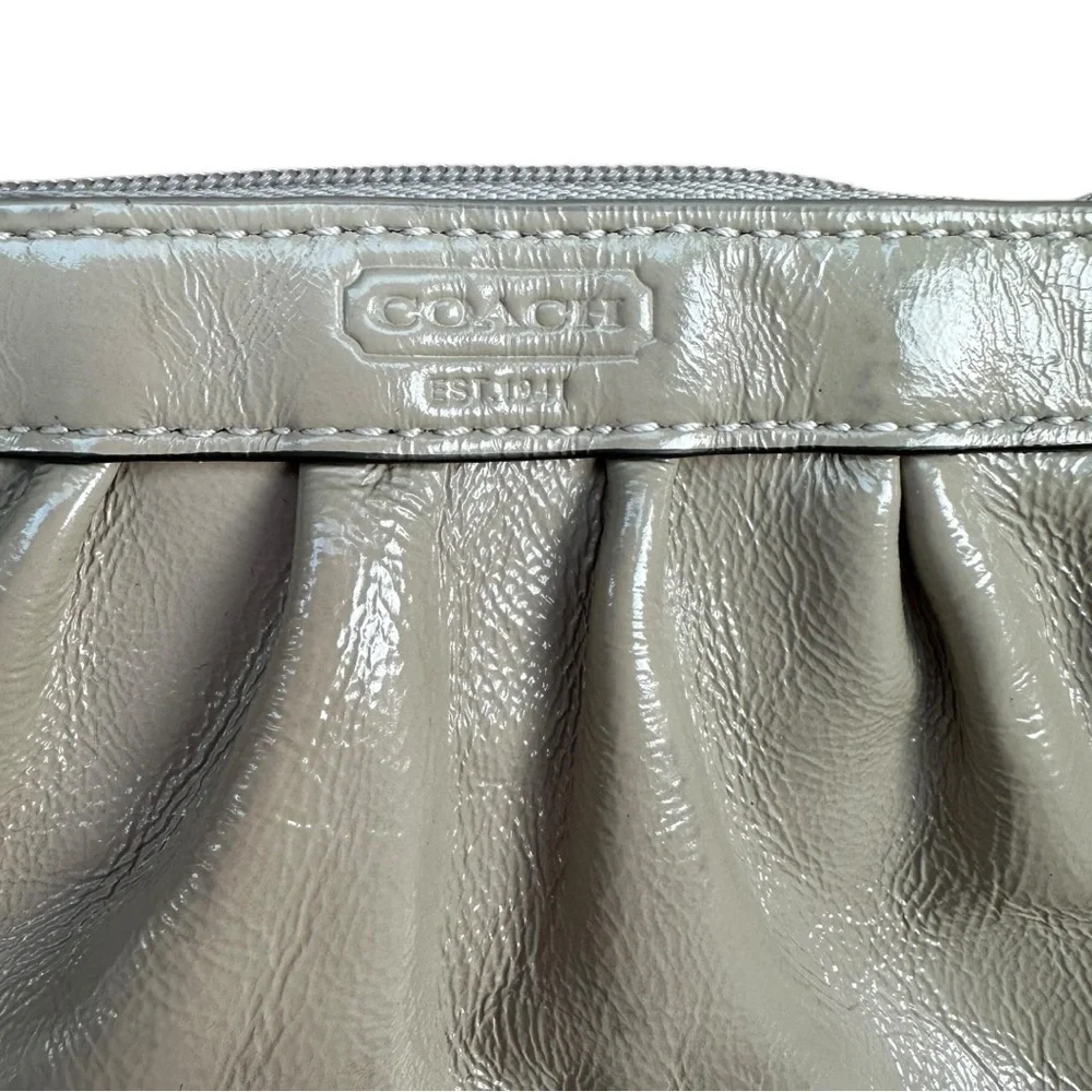 Coach Neutral Patent Leather Small Wristlet Clutch Purse